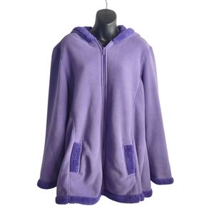 Totes Women's Purple Long Sleeve  Fleece Full Zip Up Hooded Jacket Size Large